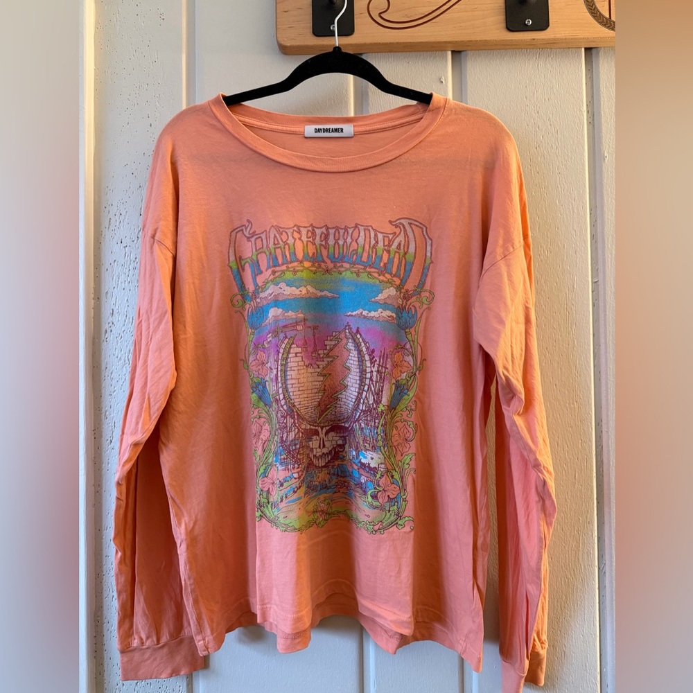 EUC DAYDREAMER LA Grateful Dead Coral Orange Long Sleeve Shirt Size Medium